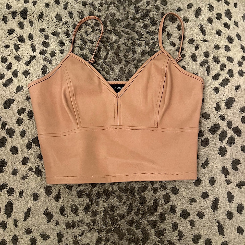 Women's Aqua faux leather nude crop top. Size medium